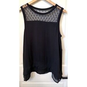 Vtg 90s Cato Black Asymmetrical Shark Bit Hem Sheer Neck Top Sleeveless M Gothic